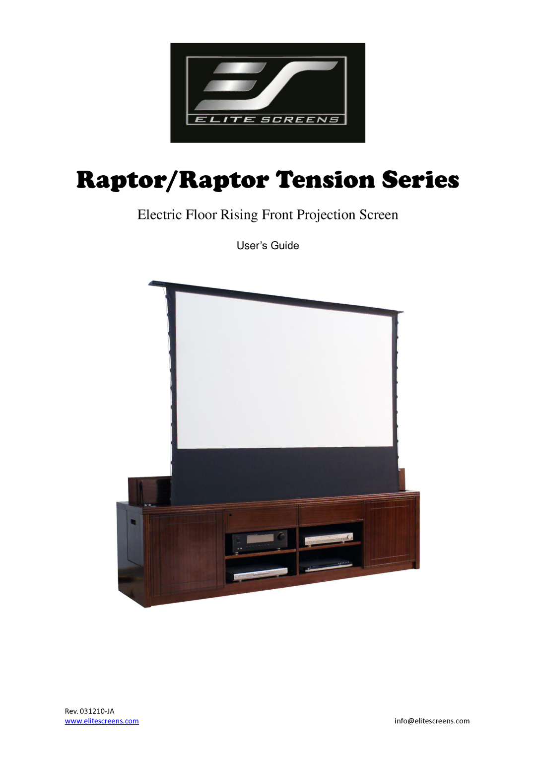 Elite Screens manual Raptor/Raptor Tension Series 