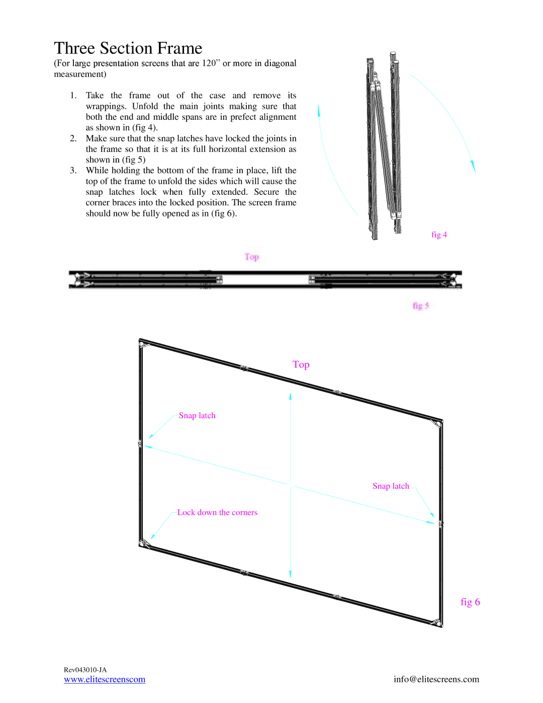 Elite Screens REV043010-JA manual Three Section Frame 