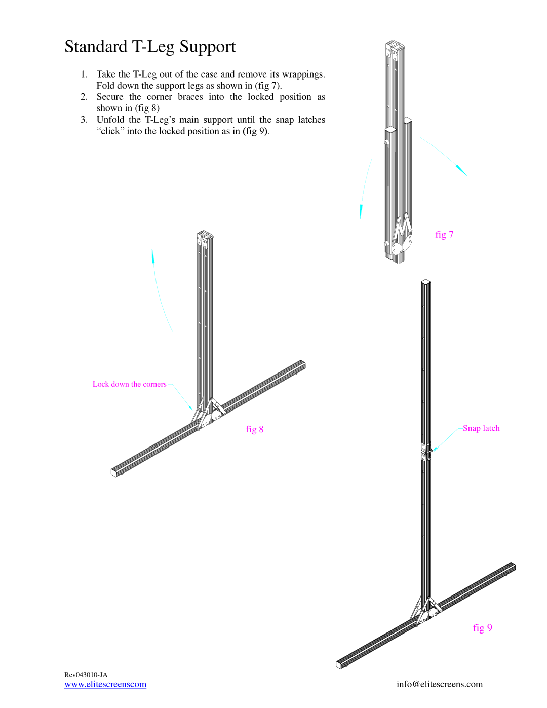 Elite Screens REV043010-JA manual Standard T-Leg Support 