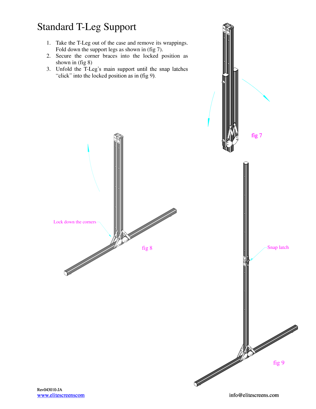 Elite Screens REV043010-JA manual Standard T-Leg Support 