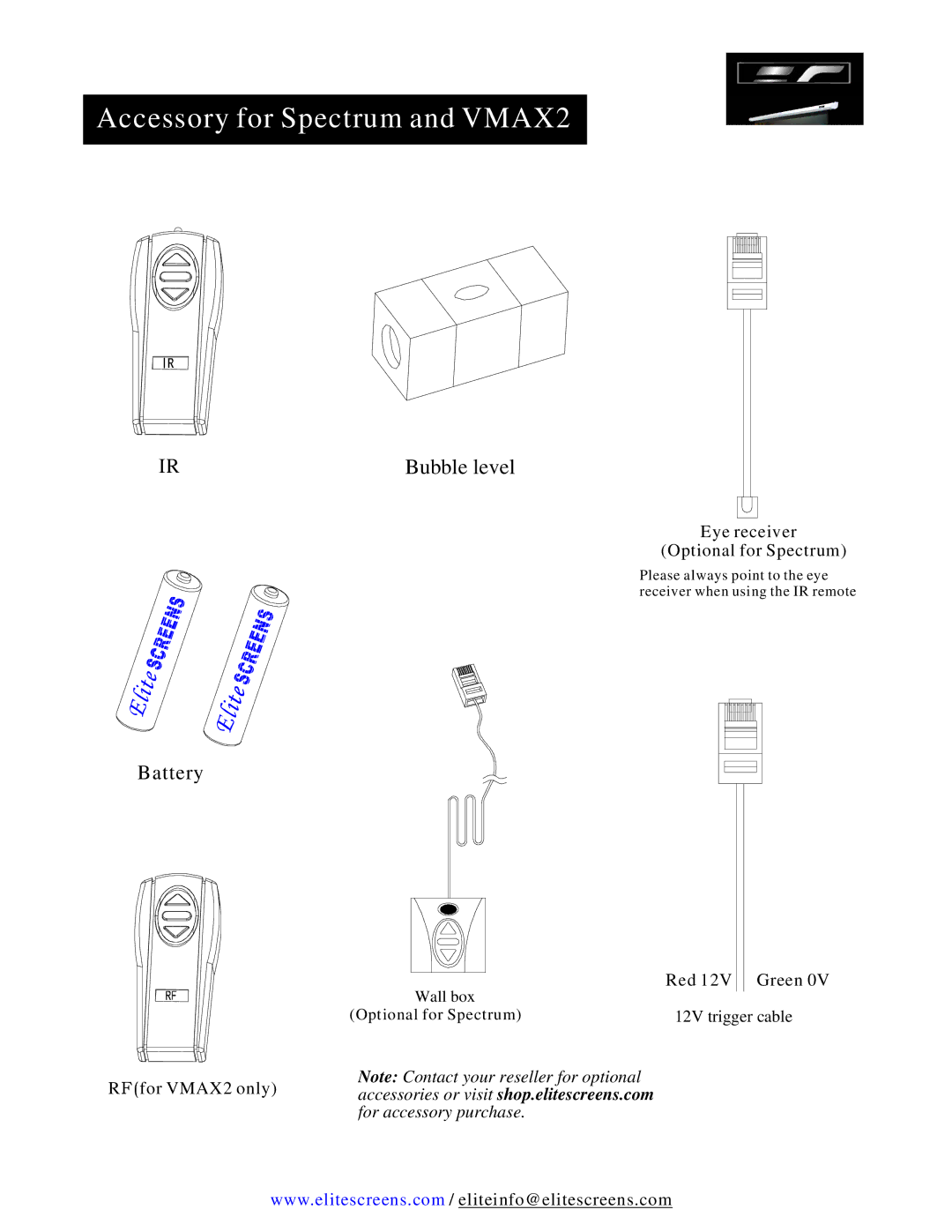 Elite Screens VMAX (PLUS) SERIES manual Accessory for Spectrum and VMAX2, Bubble level 