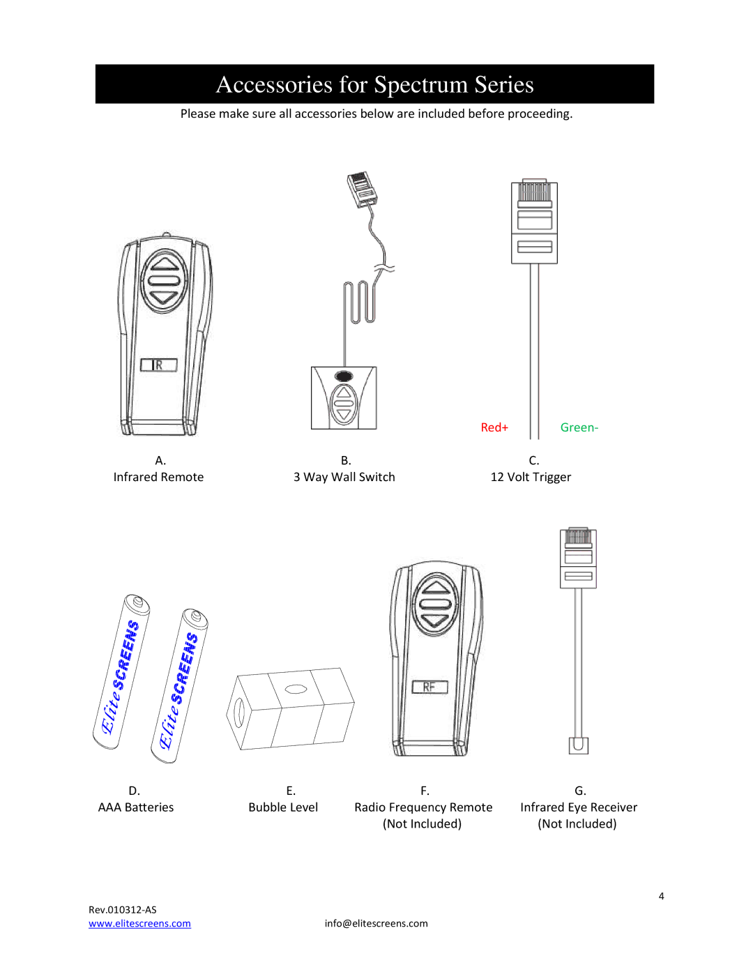 Elite Screens manual Accessories for Spectrum Series, Red+ 
