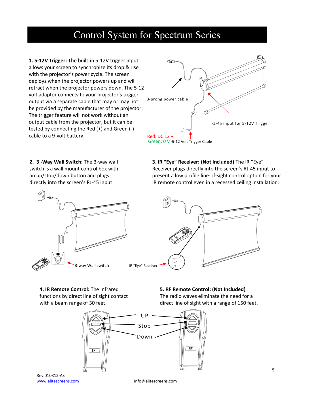 Elite Screens manual Control System for Spectrum Series, Way Wall Switch The 3-way wall 