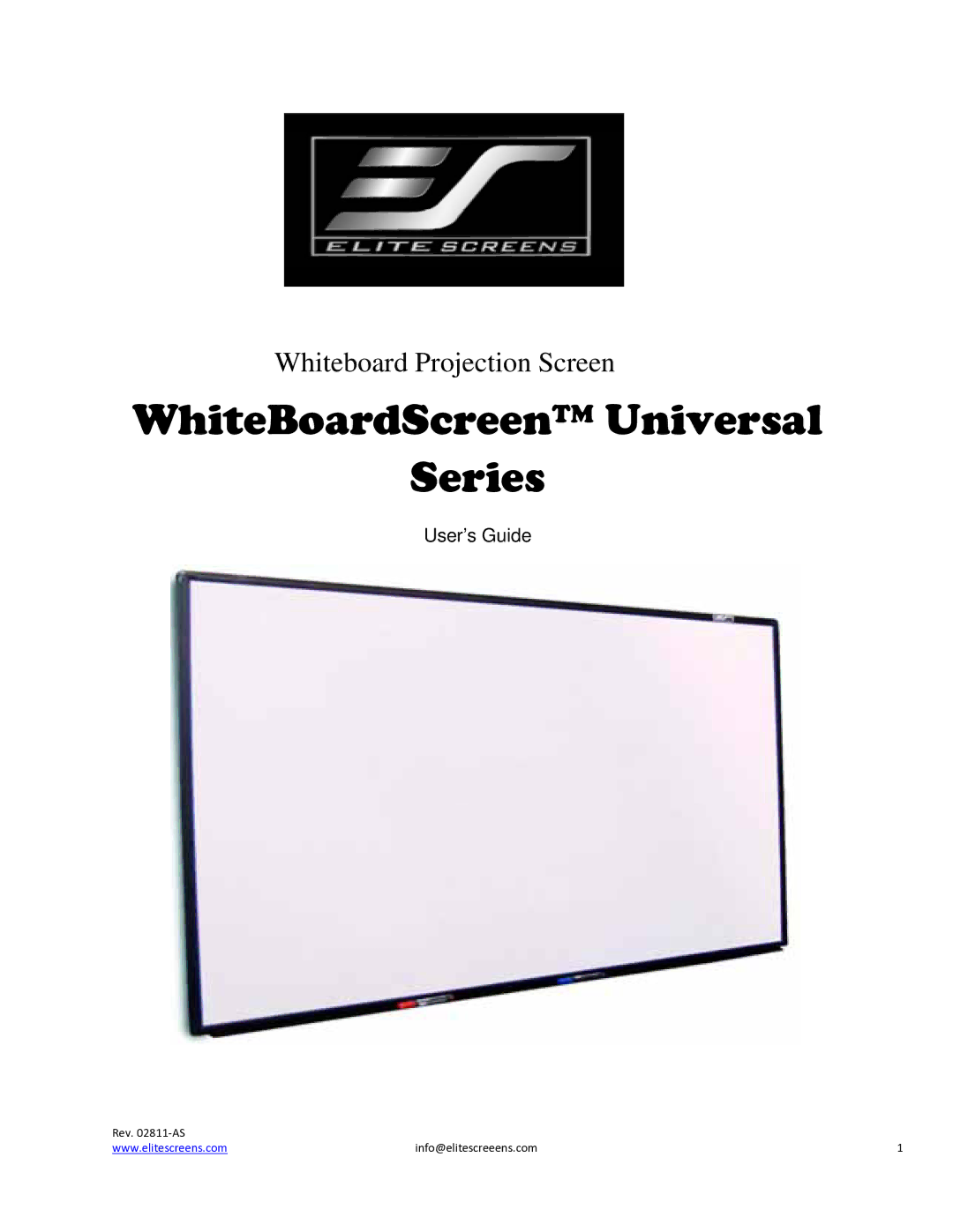 Elite Screens manual WhiteBoardScreen Universal Series 