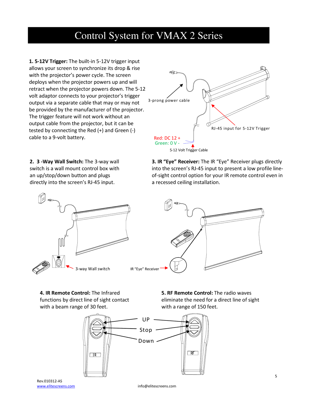Elite Screens VMAX2 manual Control System for Vmax 2 Series, Red DC 12 + 
