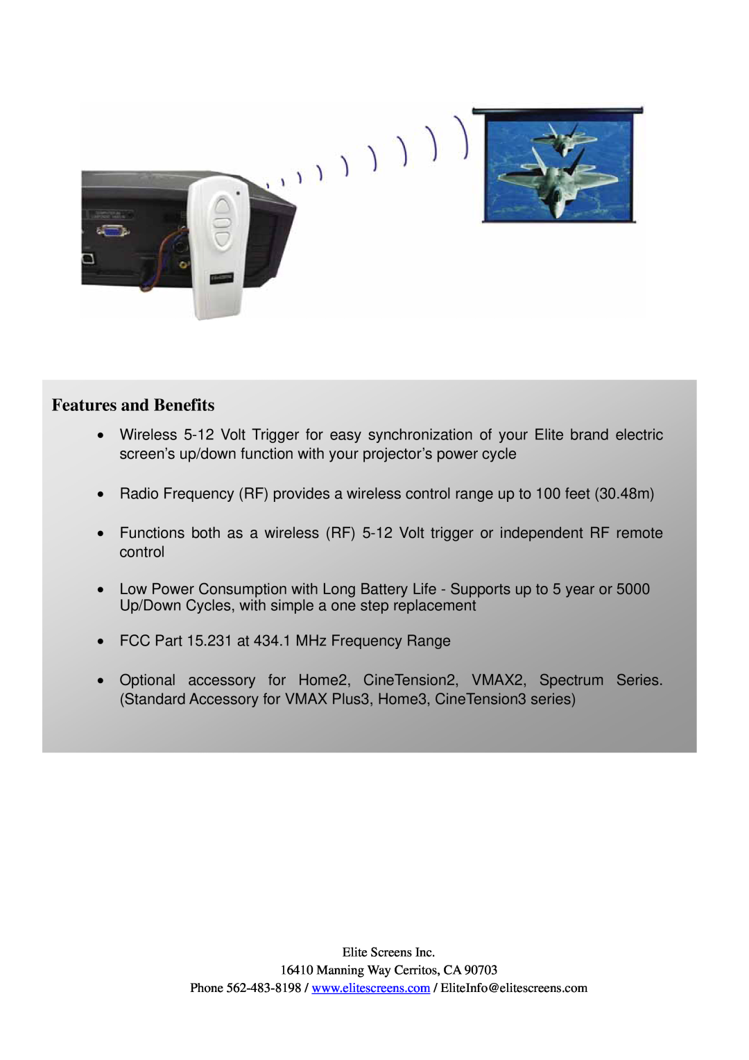 Elite Screens ZSP-TR01 user manual Features and Benefits 
