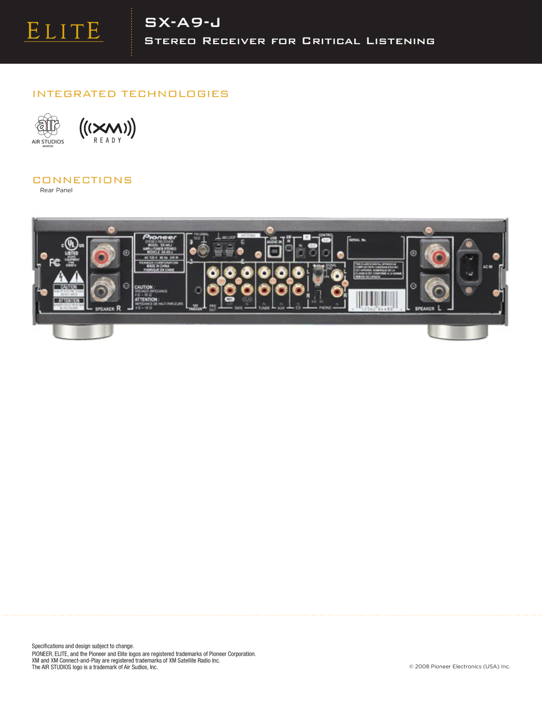 Elite SX-A9-J manual Integrated Technologies, Connections 