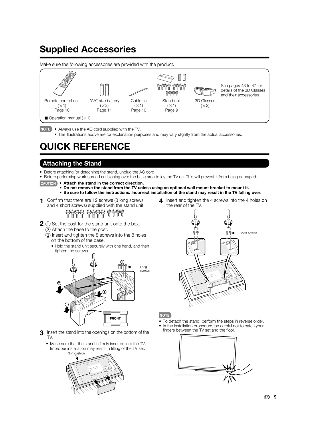 Elite Video PRO-60X5FD, PRO70X5FD, PRO60X5FD, PRO-70X5FD manual Supplied Accessories, Attaching the Stand, Insert 