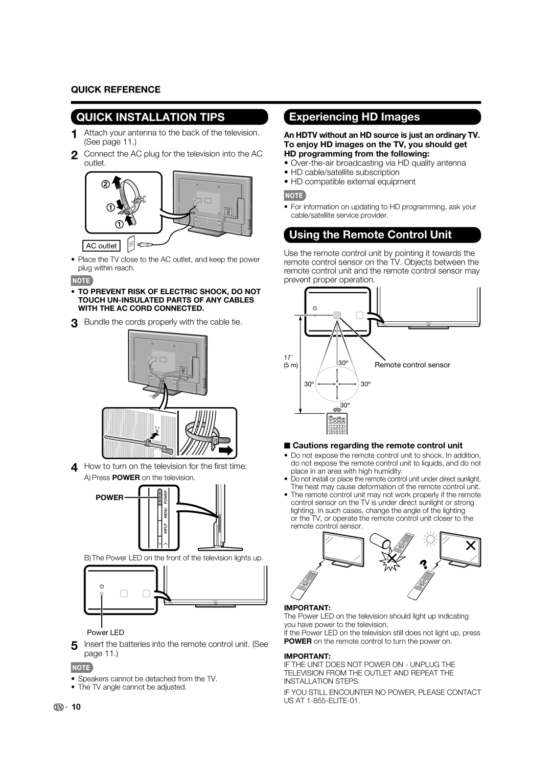 Elite Video PRO70X5FD, PRO60X5FD, PRO-70X5FD, PRO-60X5FD manual How to turn on the television for the ﬁ rst time 