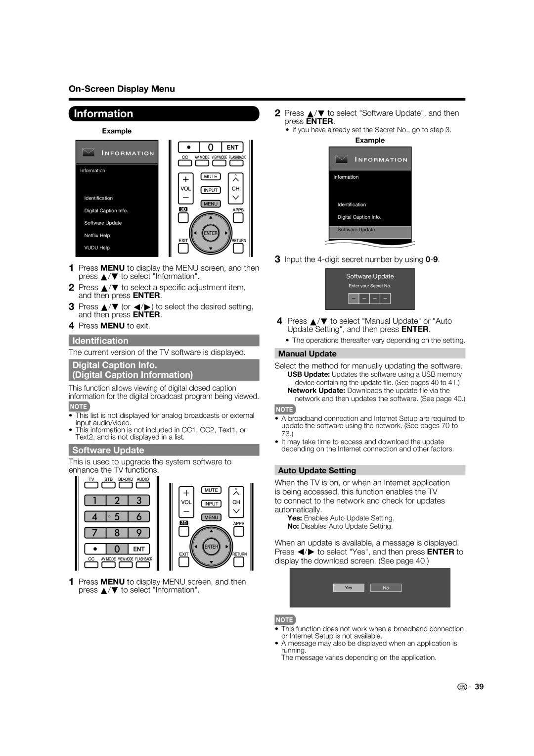 Elite Video PRO60X5FD, PRO70X5FD manual Identiﬁcation, Digital Caption Info Digital Caption Information, Software Update 