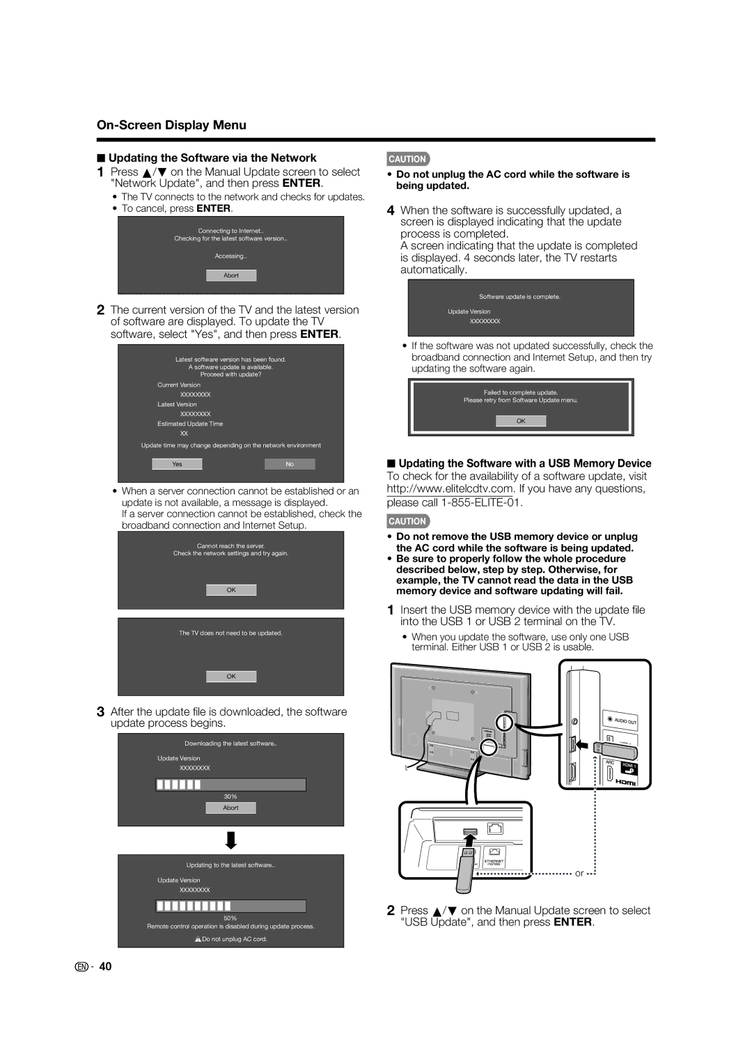 Elite Video PRO-70X5FD, PRO70X5FD, PRO60X5FD, PRO-60X5FD manual On-Screen Display Menu 