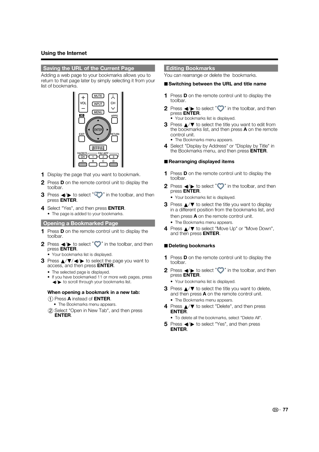 Elite Video PRO-60X5FD, PRO70X5FD, PRO60X5FD manual Saving the URL of the Current, Editing Bookmarks, Opening a Bookmarked 