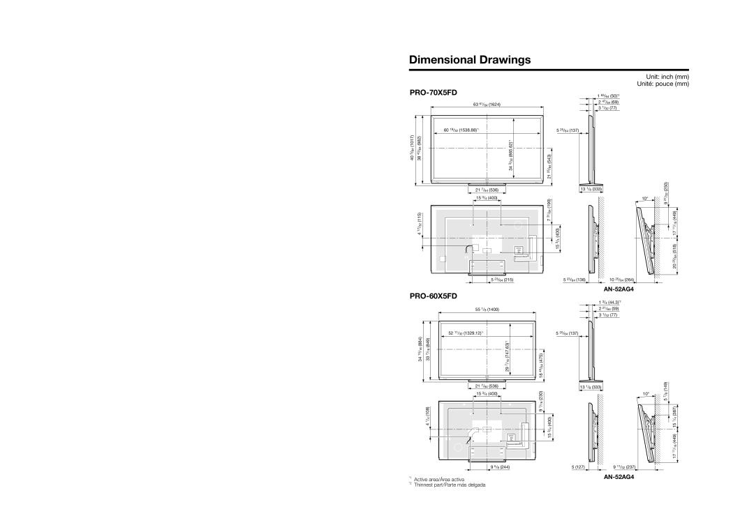 Elite Video PRO-60X5FD, PRO70X5FD, PRO60X5FD, PRO-70X5FD manual Dimensional Drawings, AN-52AG4 