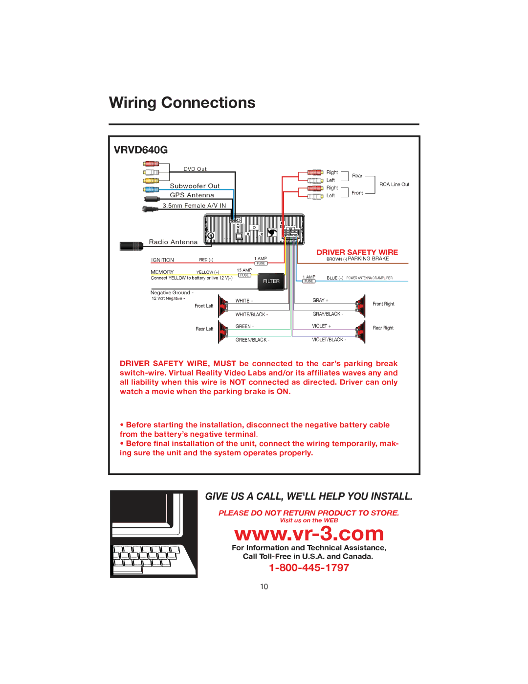 Elite VRVD640G manual Wiring Connections 