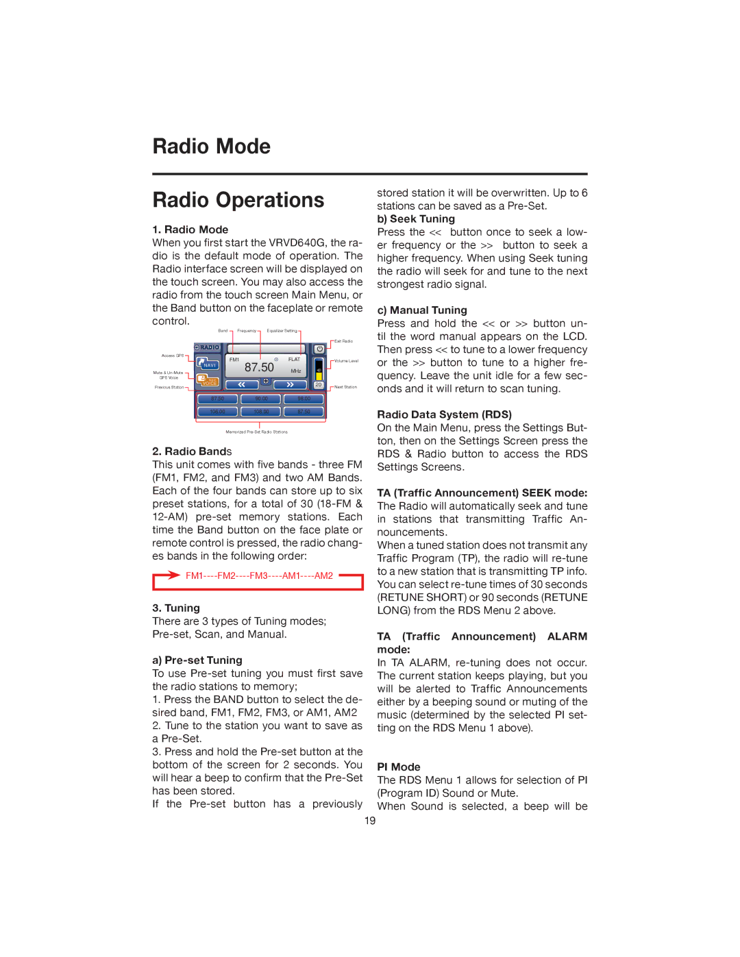 Elite VRVD640G manual Radio Mode Radio Operations 