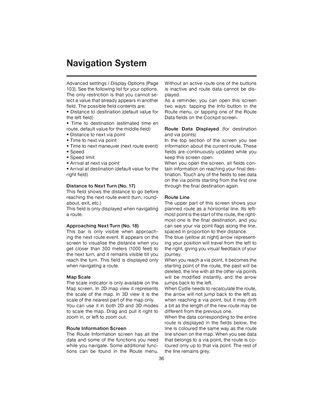 Elite VRVD640G manual Distance to Next Turn No, Approaching Next Turn No, Map Scale, Route Information Screen, Route Line 