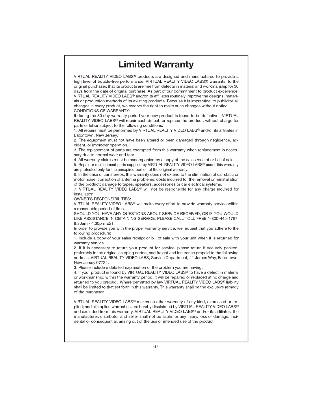 Elite VRVD640G manual Limited Warranty, Conditions of Warranty 