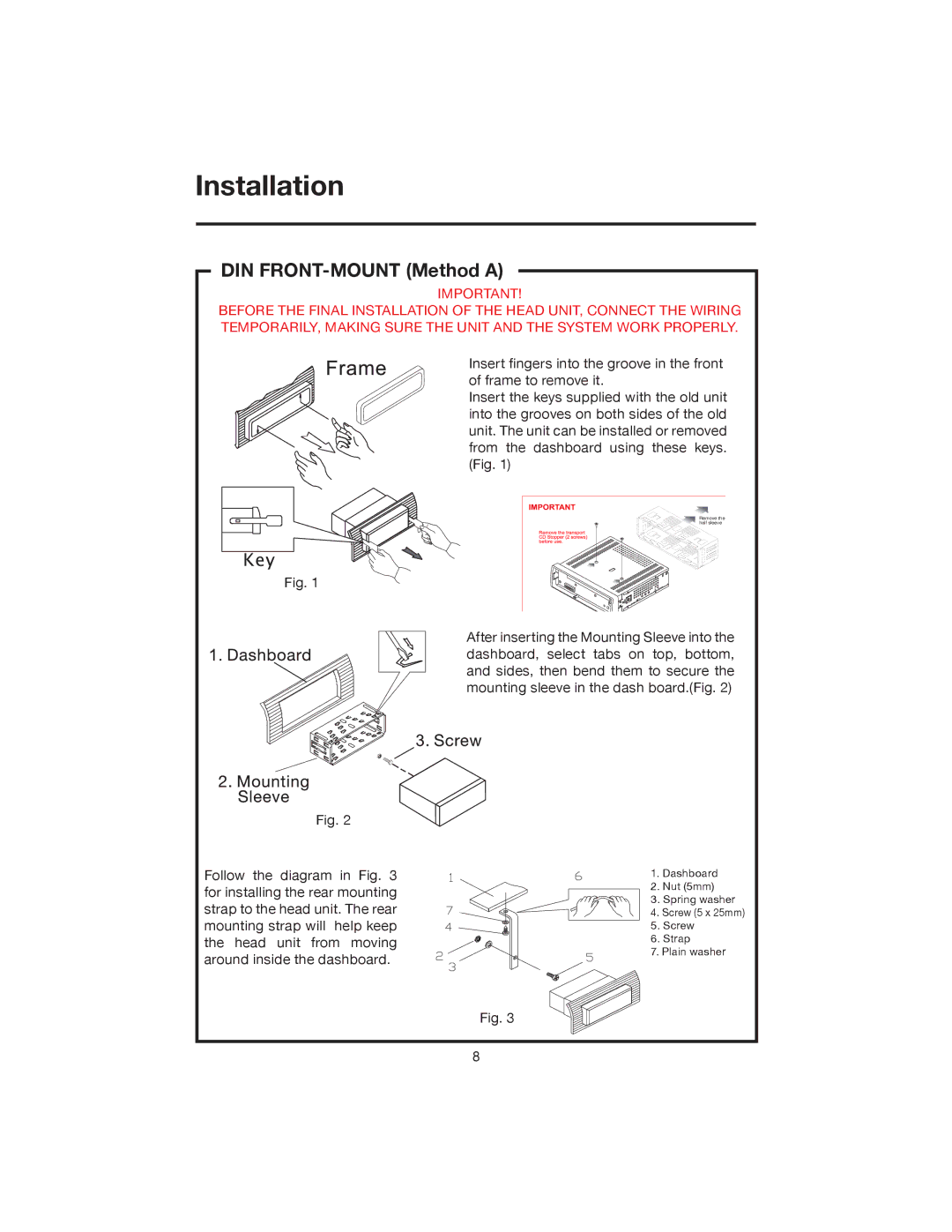 Elite VRVD640G manual DIN FRONT-MOUNT Method a 