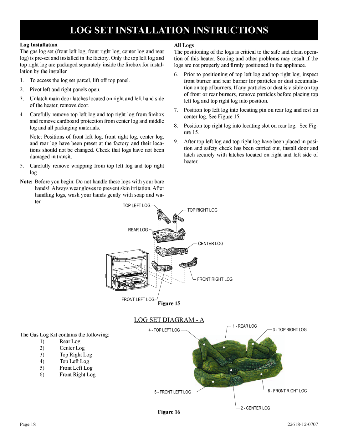 Elitegroup PV-28SV50-(BN,BP)-1, PV-28SV55-(CN,CP,GN,GP)-1 LOG SET Installation Instructions, Log Installation All Logs 