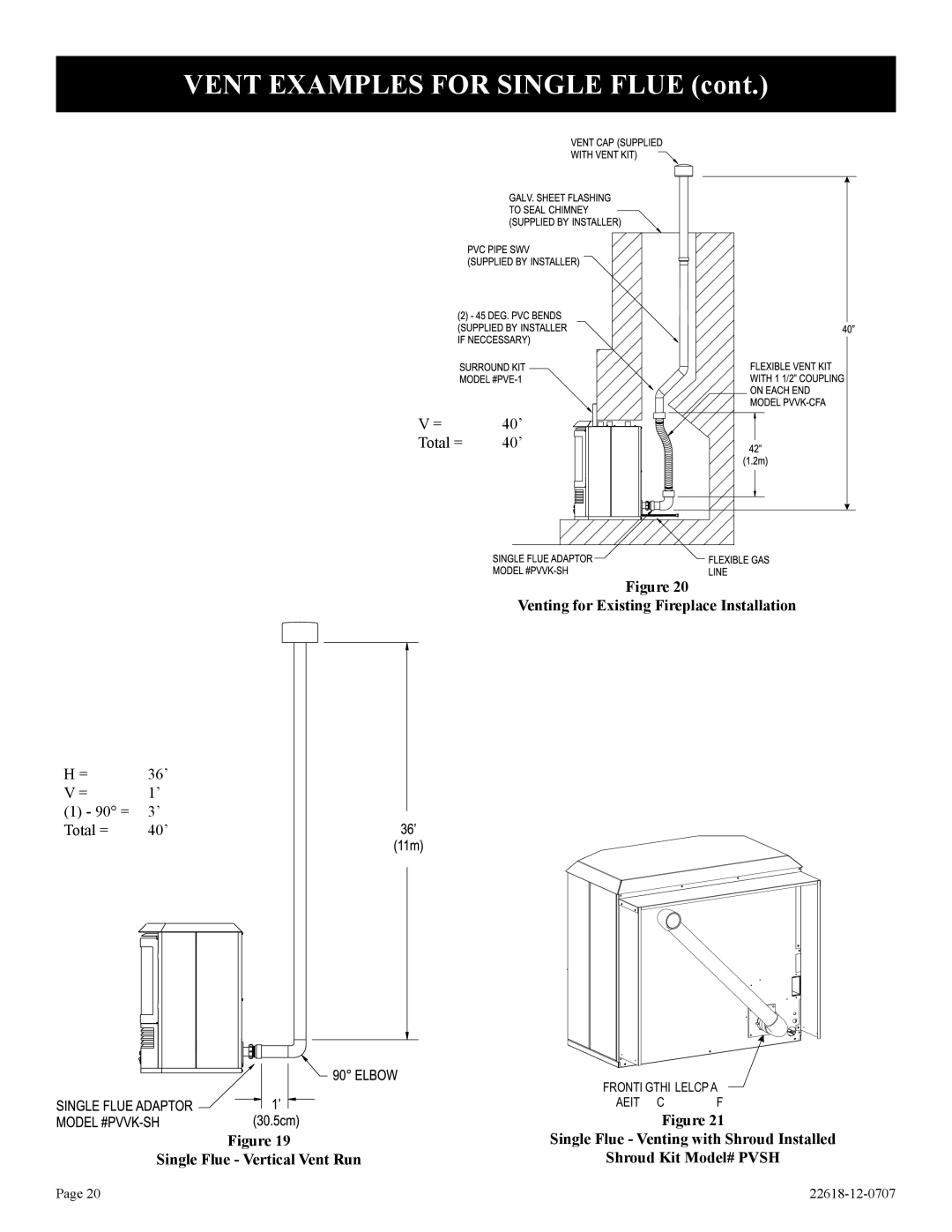 Elitegroup PV-28SV50-(BN,BP)-1 Venting for Existing Fireplace Installation, Single Flue Venting with Shroud Installed 