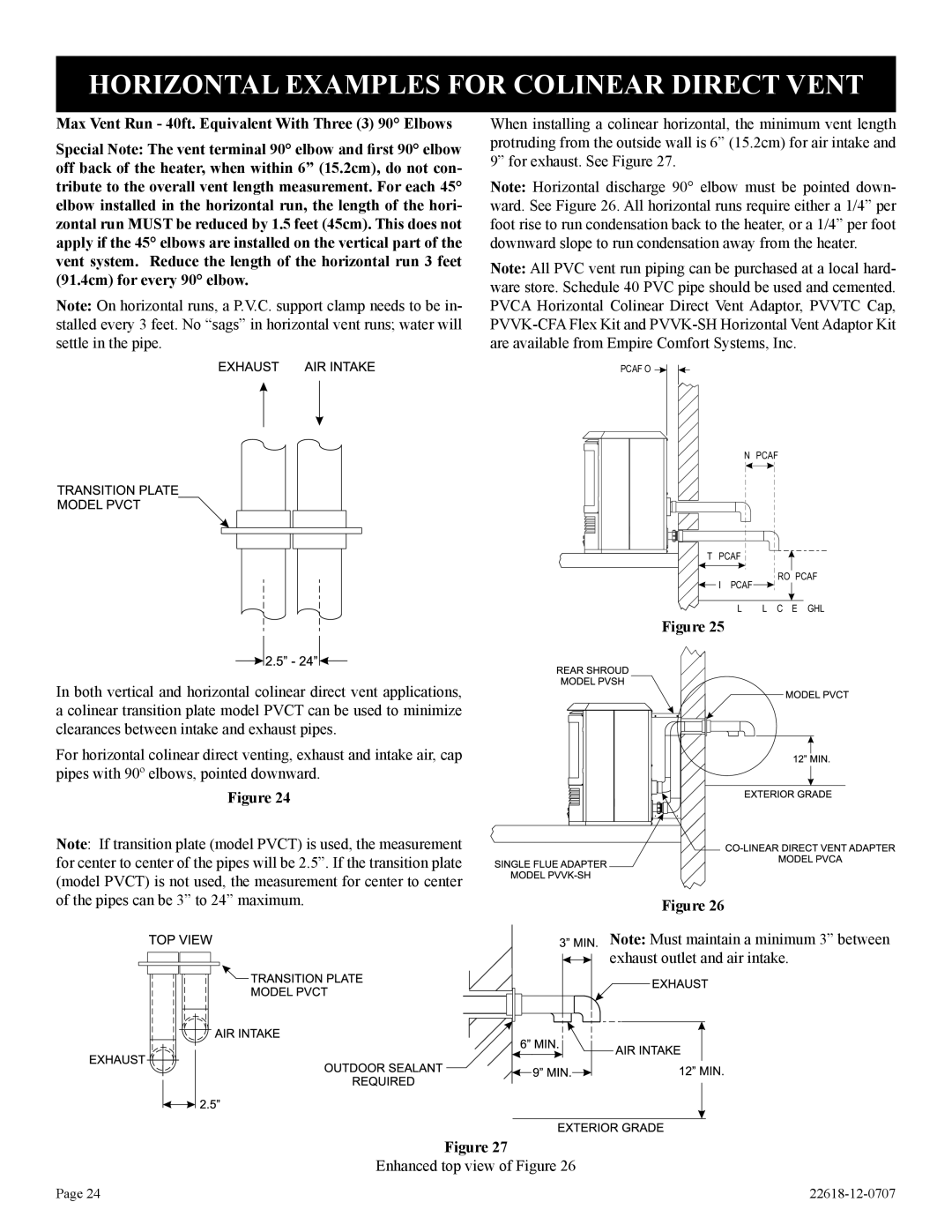 Elitegroup PV-28SV50-(BN,BP)-1, PV-28SV55-(CN,CP,GN,GP)-1 Horizontal Examples for Colinear Direct Vent 