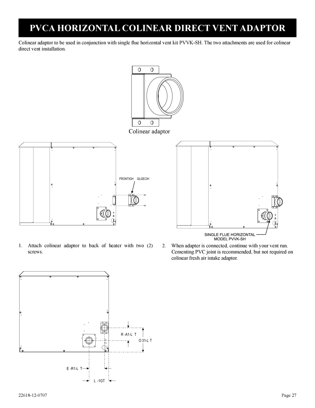 Elitegroup PV-28SV55-(CN,CP,GN,GP)-1, PV-28SV50-(BN,BP)-1 Pvca Horizontal Colinear Direct Vent Adaptor, Colinear adaptor 