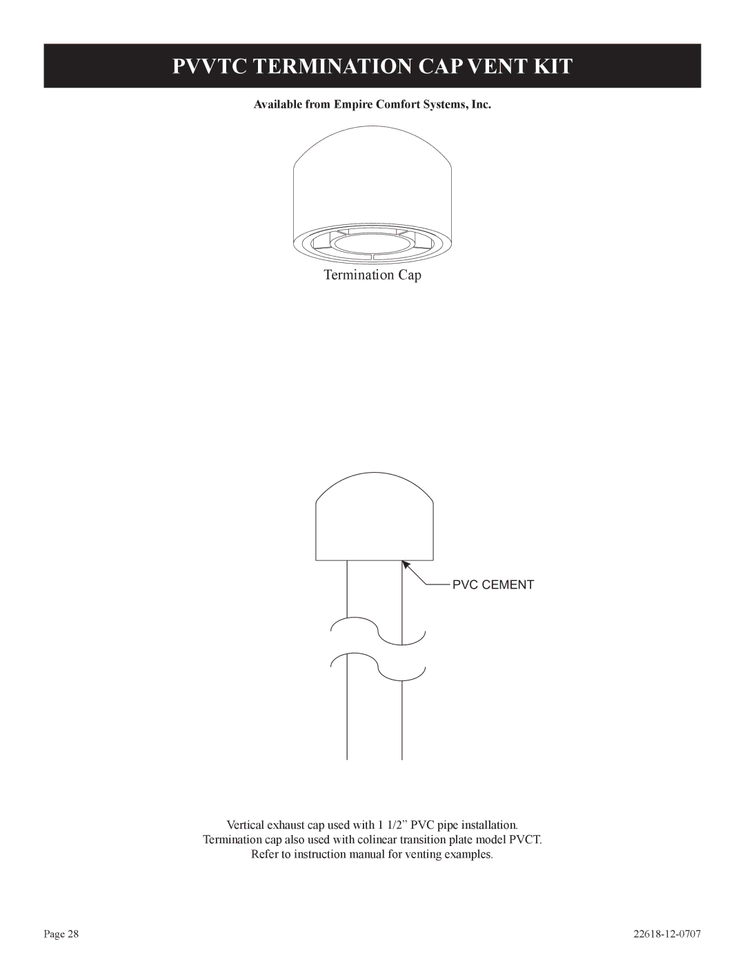 Elitegroup PV-28SV50-(BN,BP)-1, PV-28SV55-(CN,CP,GN,GP)-1 Pvvtc Termination CAP Vent KIT, Termination Cap 