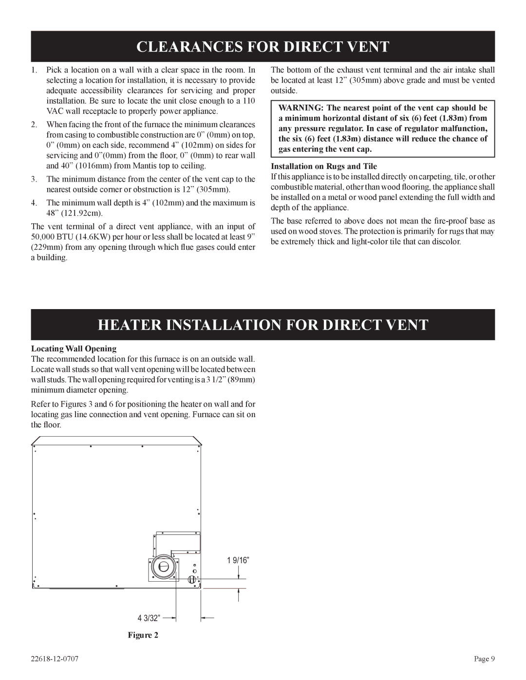 Elitegroup PV-28SV55-(CN,CP,GN,GP)-1, PV-28SV50-(BN,BP)-1 Clearances for Direct Vent, Heater Installation for Direct Vent 