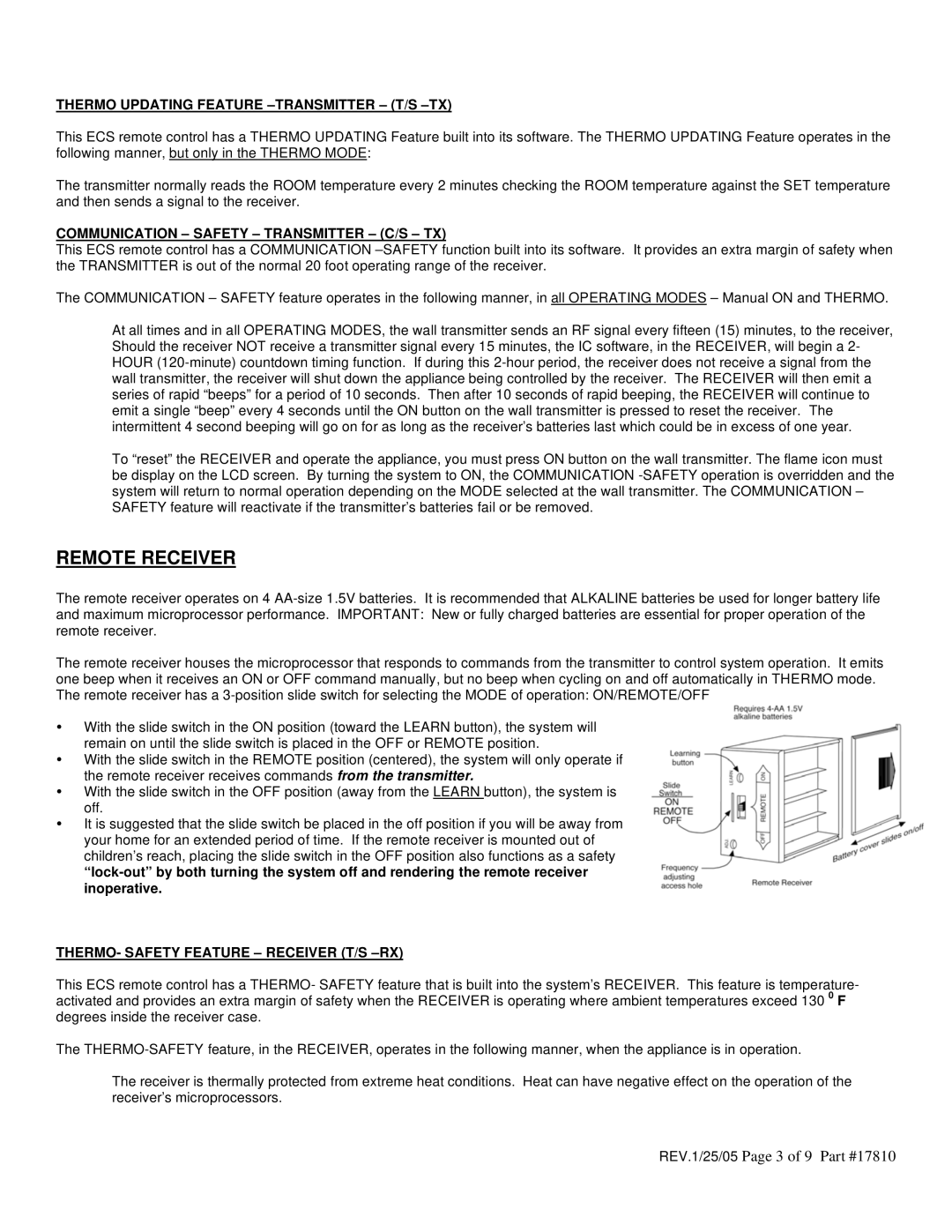 Elitegroup TRW-1 Remote Receiver, REV.1/25/05 Page 3 of 9, Thermo Updating Feature -TRANSMITTER T/S -TX 