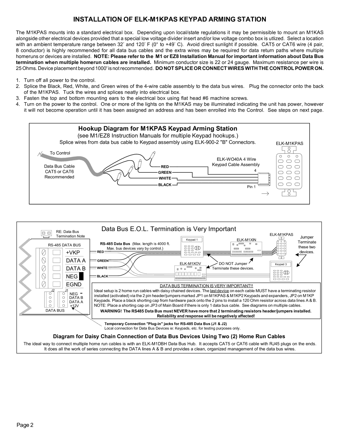 Elk specifications Installation of ELK-M1KPAS Keypad Arming Station 