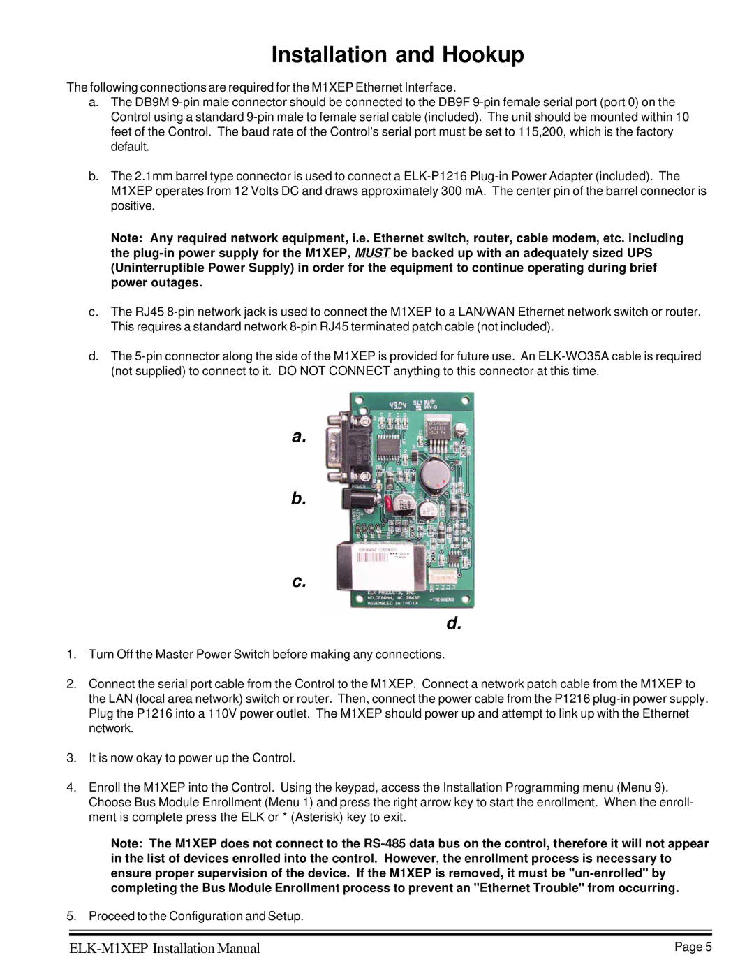 Elk M1XEP installation manual Installation and Hookup 