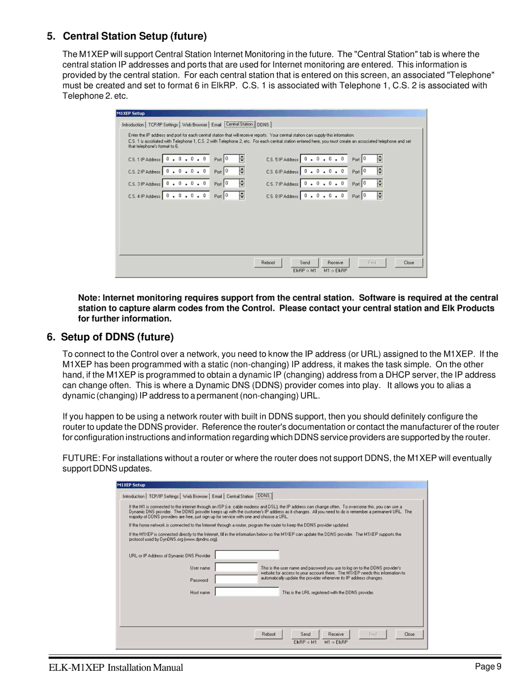 Elk M1XEP installation manual Central Station Setup future, Setup of Ddns future 