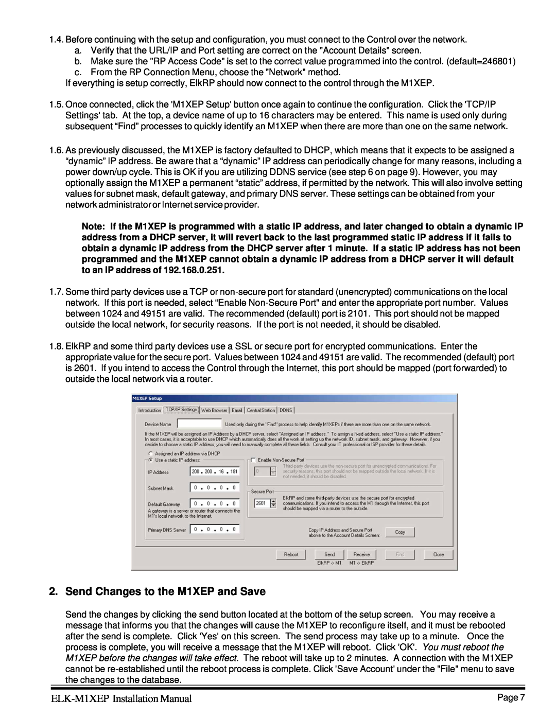 Elk installation manual Send Changes to the M1XEP and Save, ELK-M1XEP Installation Manual 