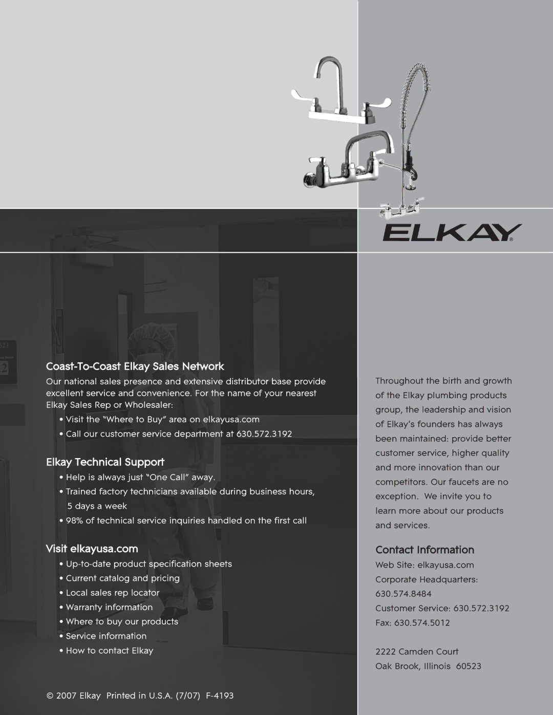 Elkay CF-1 manual Coast-To-Coast Elkay Sales Network 