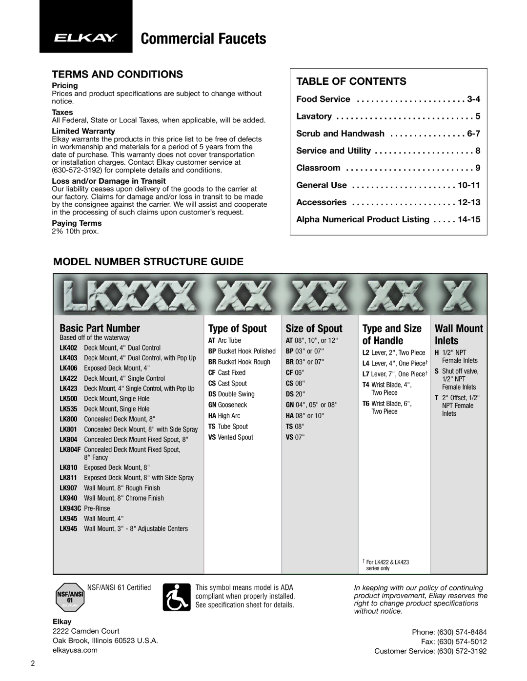 Elkay CF-1 manual Commercial Faucets, Terms and Conditions 