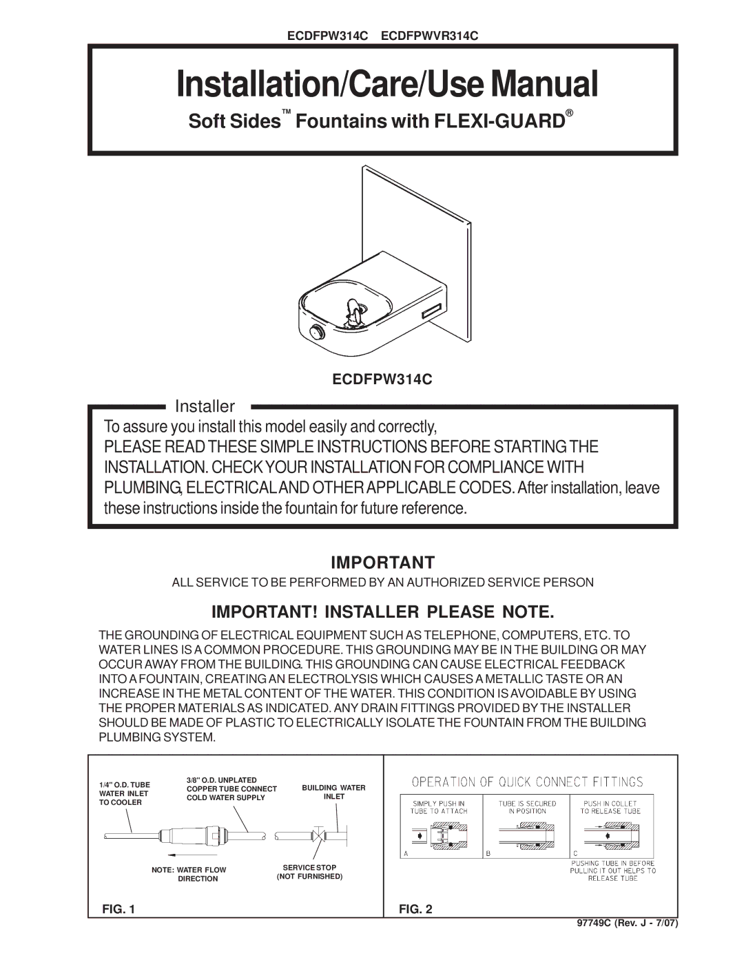 Elkay ECDFPW manual Installation/Care/Use Manual 