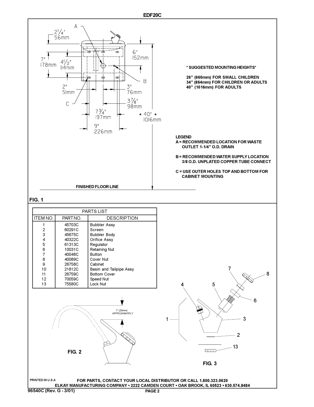 Elkay EDF20 installation instructions Parts List Item NO. Partno Description 