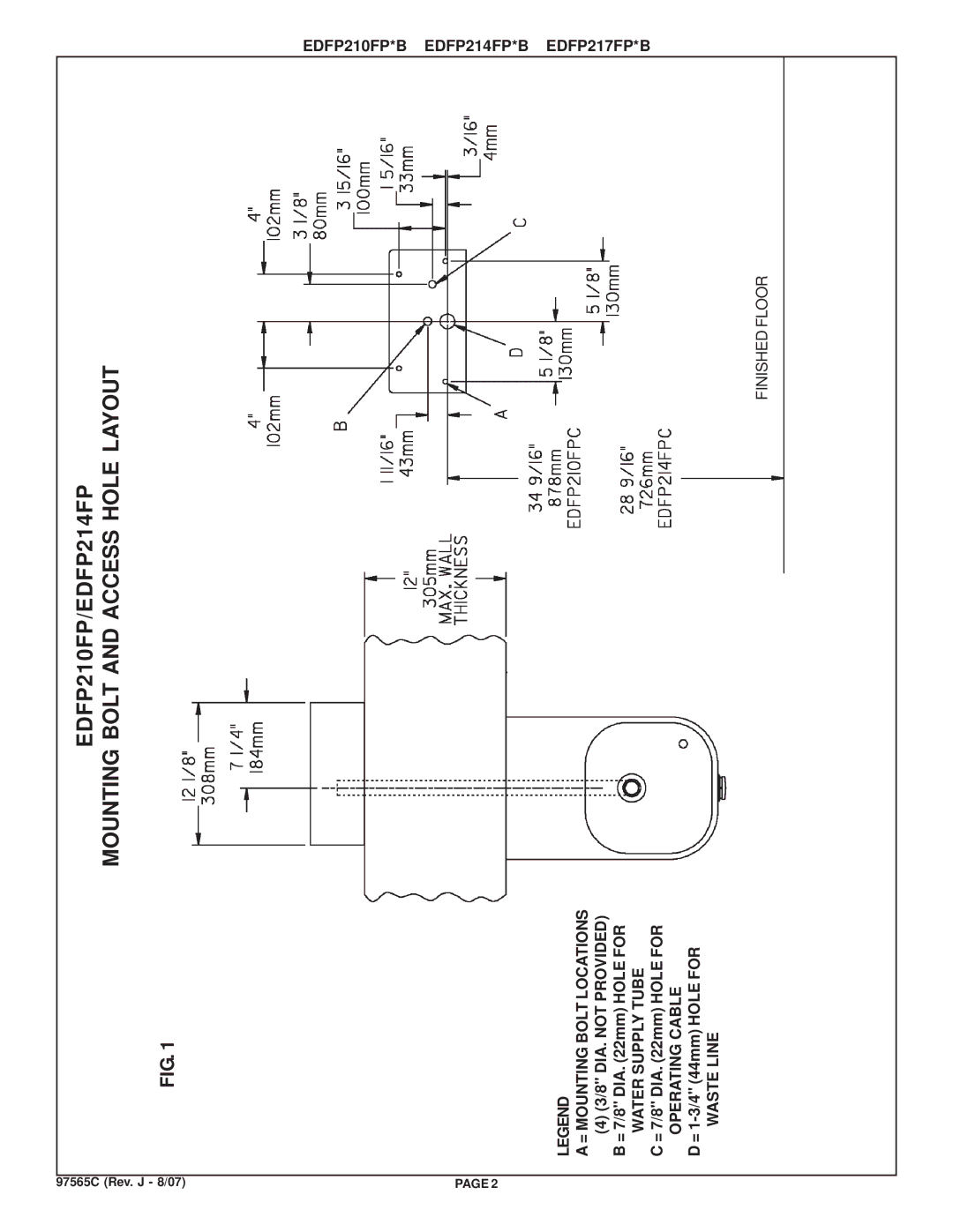 Elkay EDFP210FPC, EDFP217FPC, EDFP214FPC dimensions EDFP210FP/EDFP214FP Mounting Bolt and Access Hole Layout 