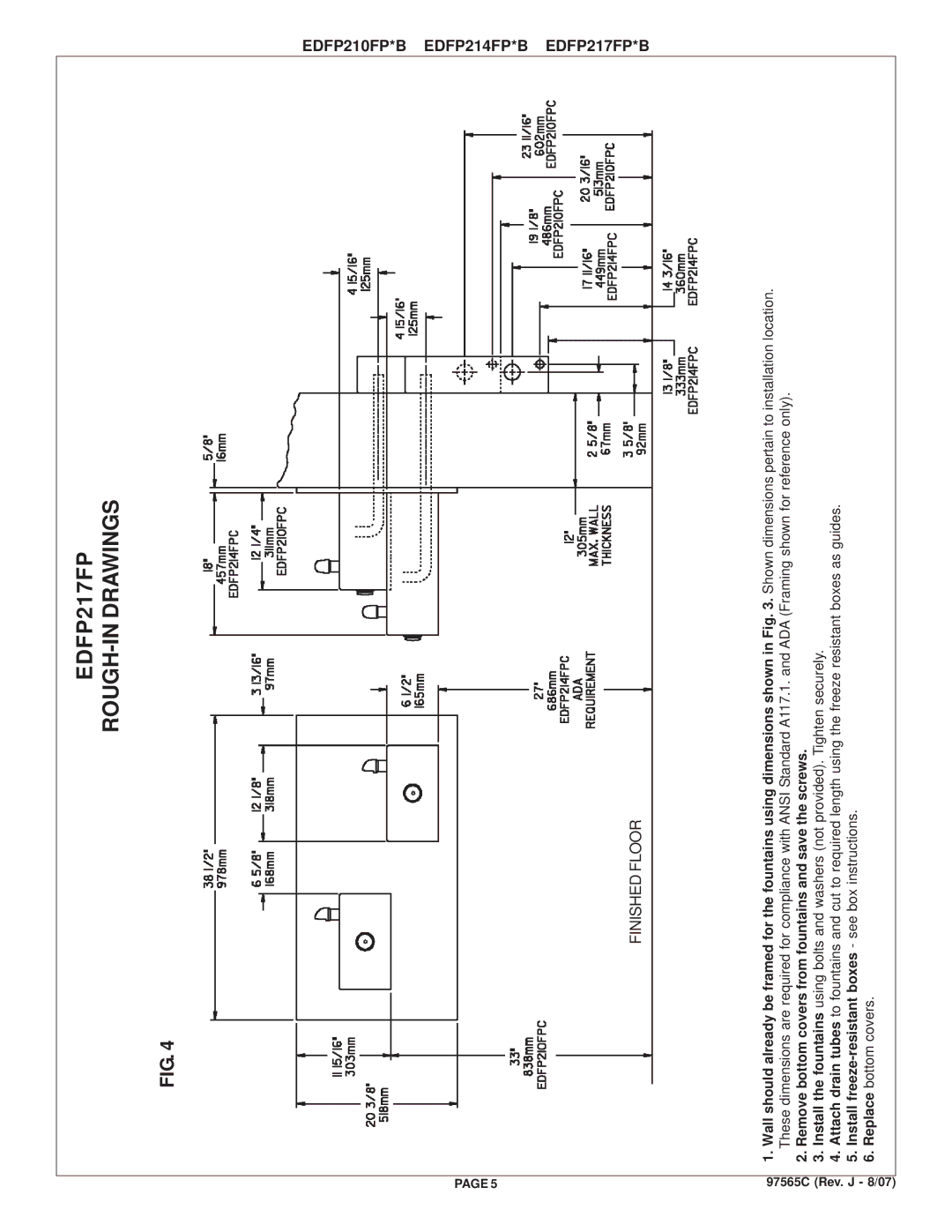 Elkay EDFP210FPC, EDFP217FPC, EDFP214FPC dimensions EDFP217FP ROUGH-IN Drawings 