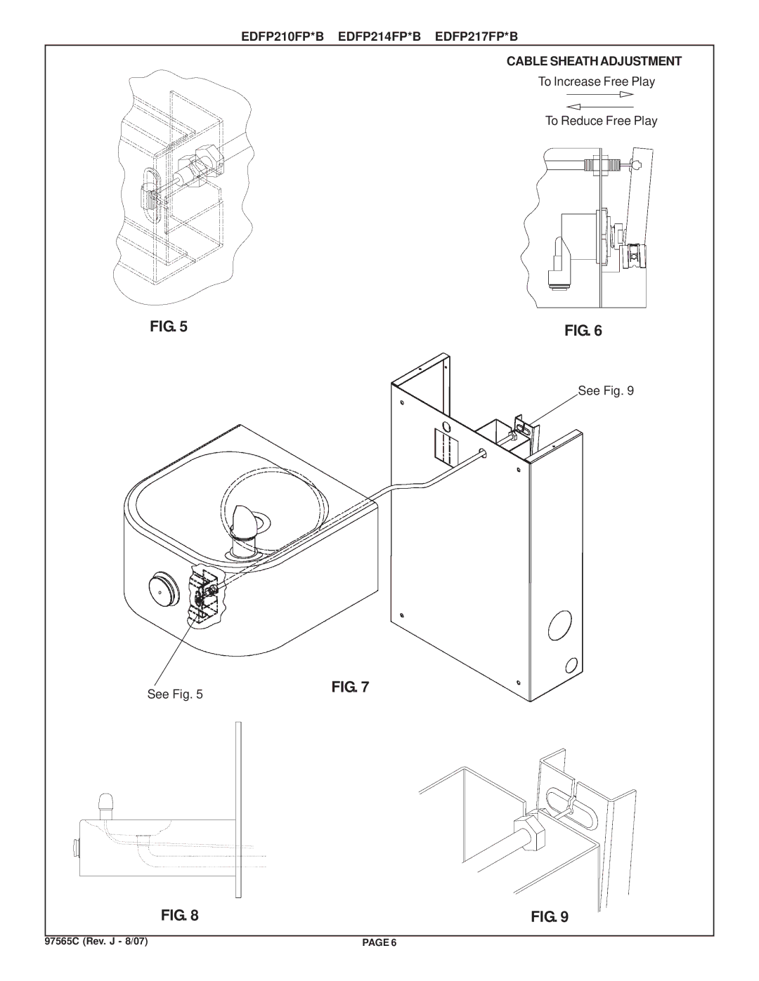 Elkay EDFP217FPC, EDFP214FPC, EDFP210FPC dimensions EDFP210FP*B EDFP214FP*B EDFP217FP*B Cable Sheath Adjustment 