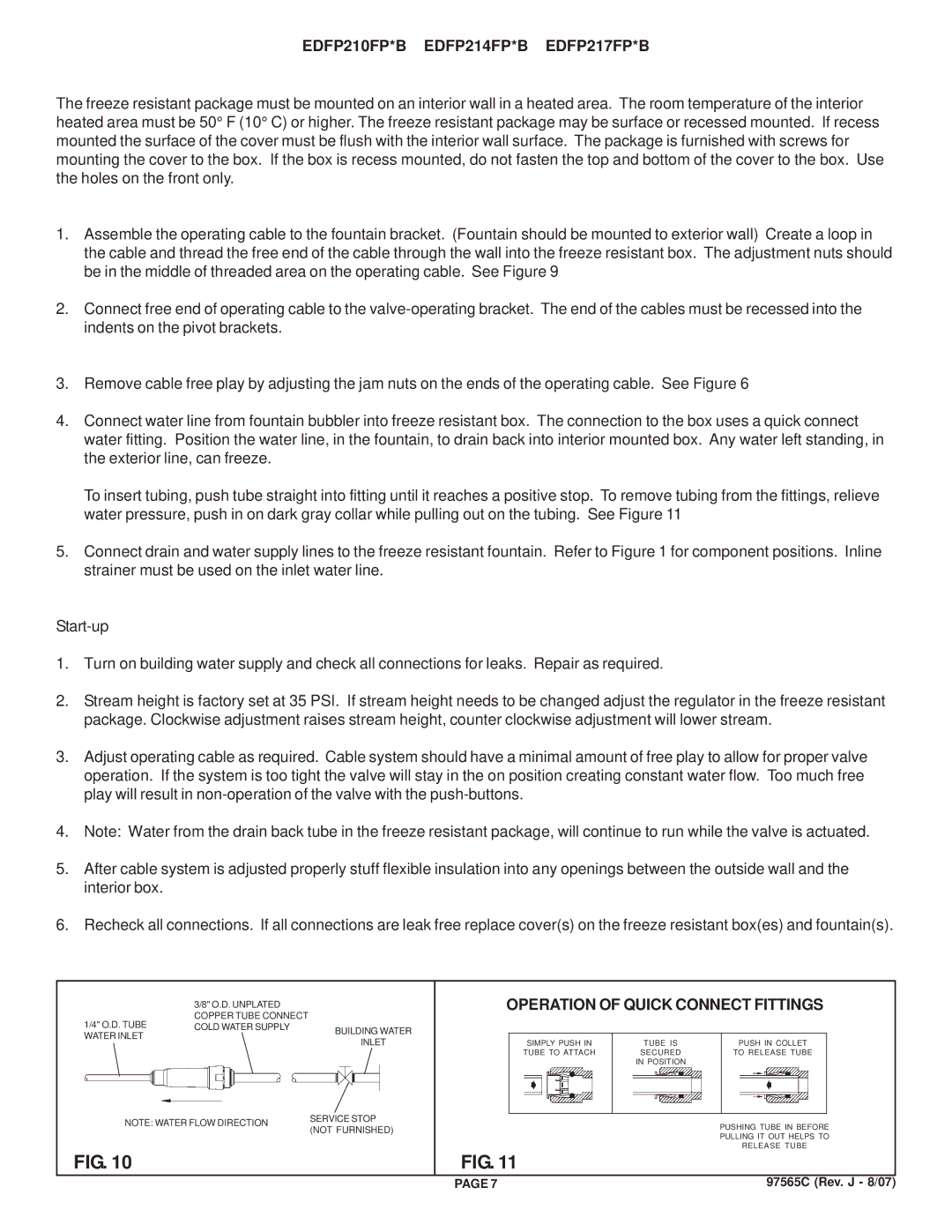 Elkay EDFP214FPC, EDFP217FPC, EDFP210FPC dimensions Operation of Quick Connect Fittings 