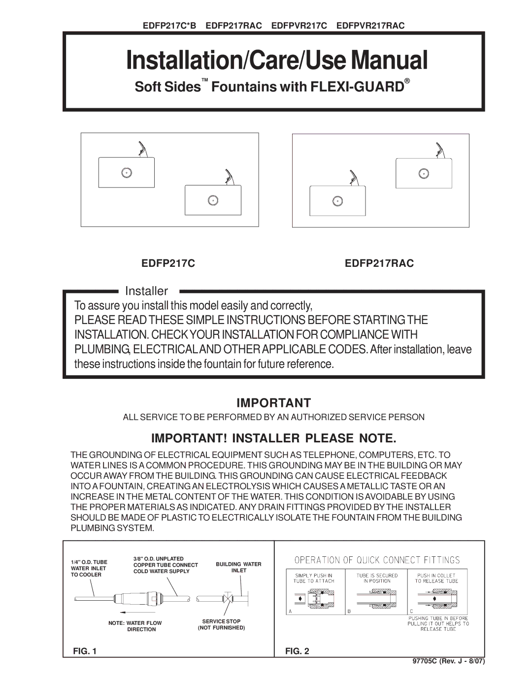 Elkay manual Installation/Care/Use Manual, EDFP217C*B EDFP217RAC EDFPVR217C EDFPVR217RAC 