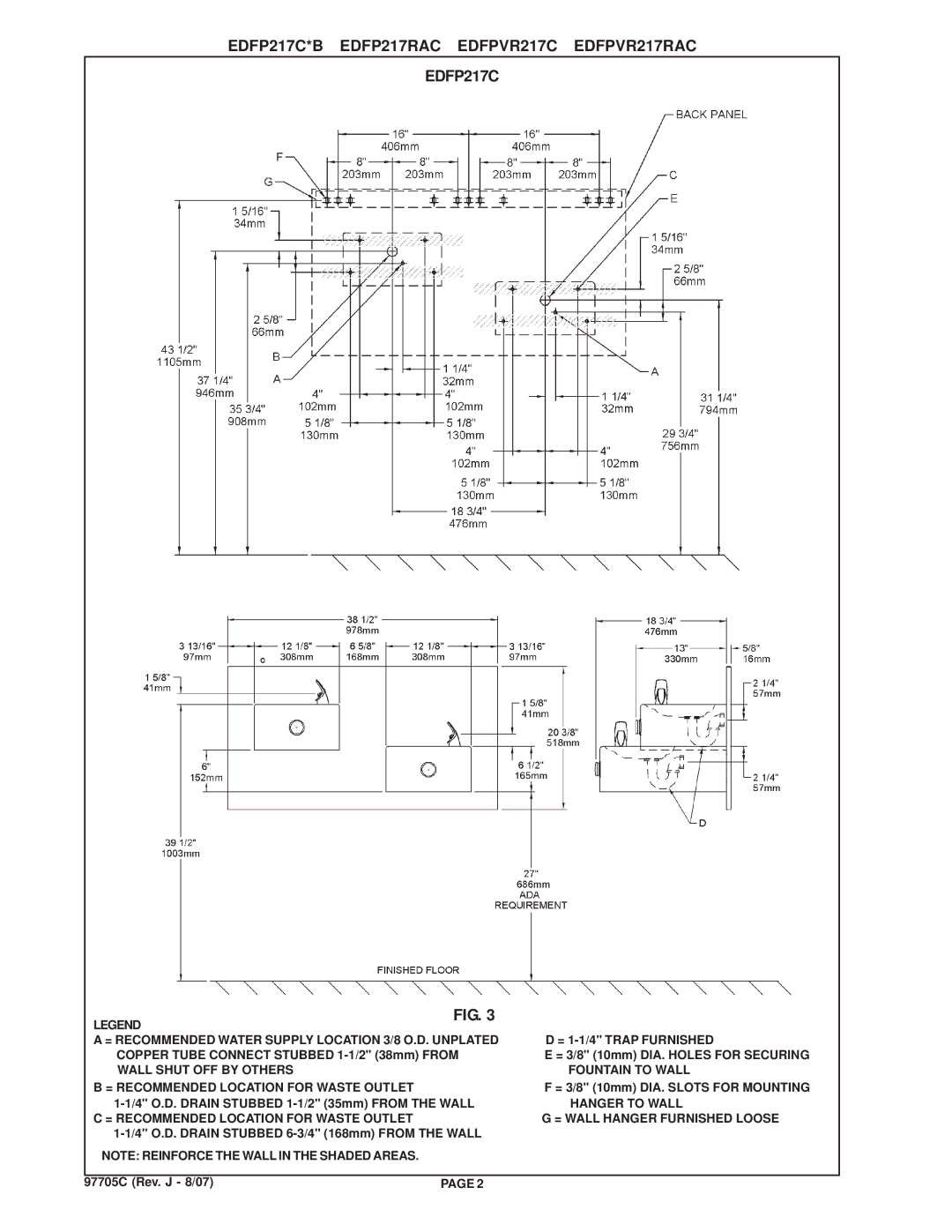 Elkay EDFP217RAC, EDFP217C manual EDFPVR217RAC, = 1-1/4 Trap Furnished, = Wall Hanger Furnished Loose 