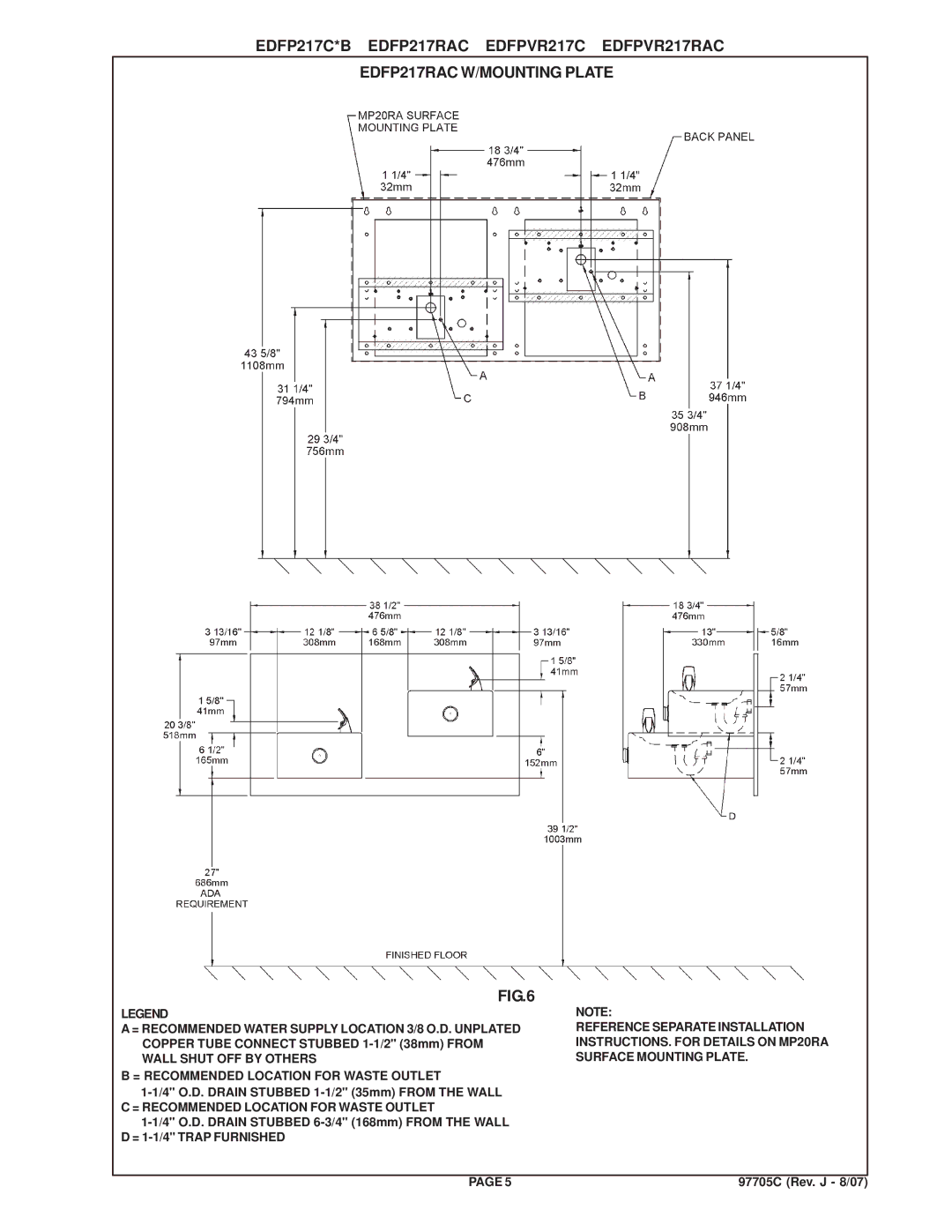 Elkay EDFP217C, EDFP217RAC manual = Recommended Location for Waste Outlet 