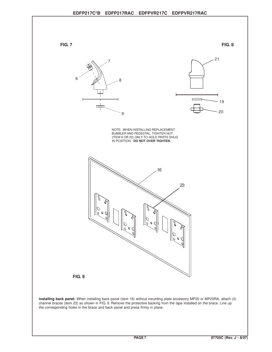 Elkay EDFP217C, EDFP217RAC manual 97705C Rev. J 8/07 