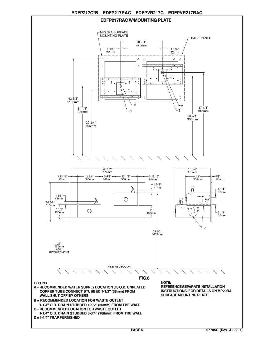 Elkay manual EDFP217RAC W/MOUNTING PLATE, EDFP217C*B EDFP217RAC EDFPVR217C EDFPVR217RAC 