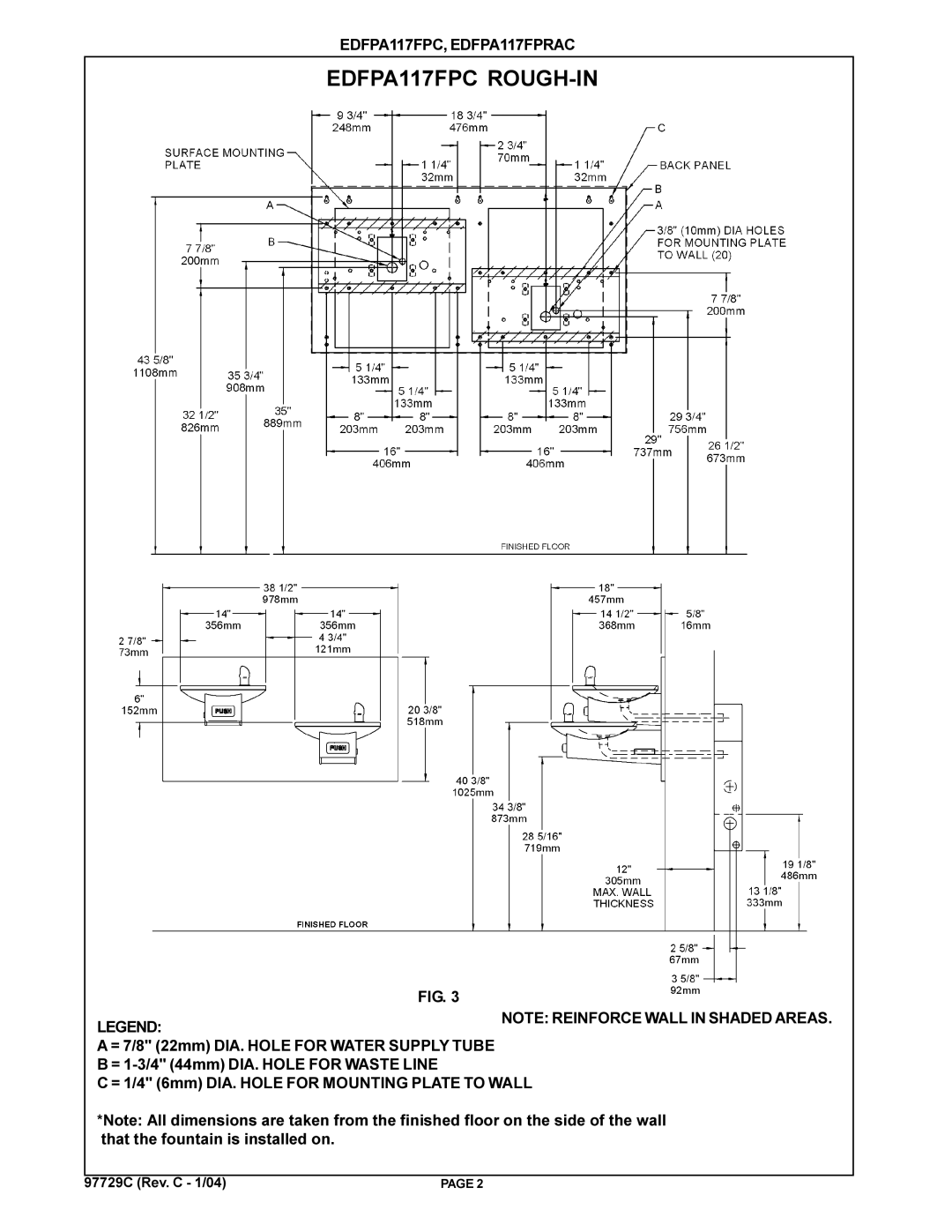 Elkay EDFPA117FPRAC dimensions EDFPA117FPC ROUGH-IN 