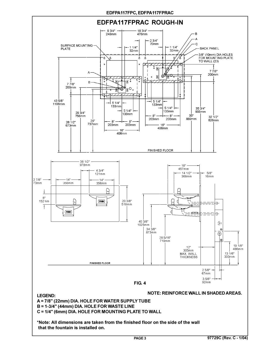 Elkay EDFPA117FPC dimensions EDFPA117FPRAC ROUGH-IN 