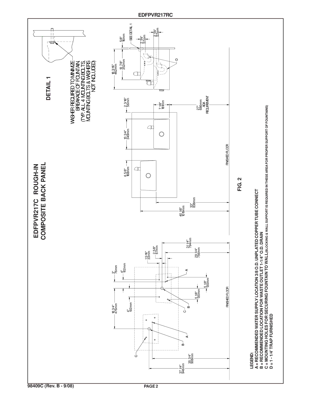 Elkay EDFPVR217RC manual EDFPVR217C ROUGH-IN, Detail 