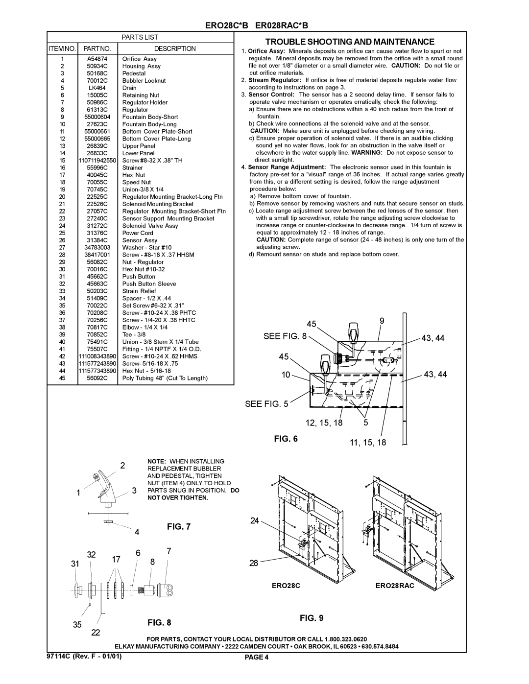 Elkay ERO28RAC*B, ERO28C*B manual Trouble Shooting and Maintenance 